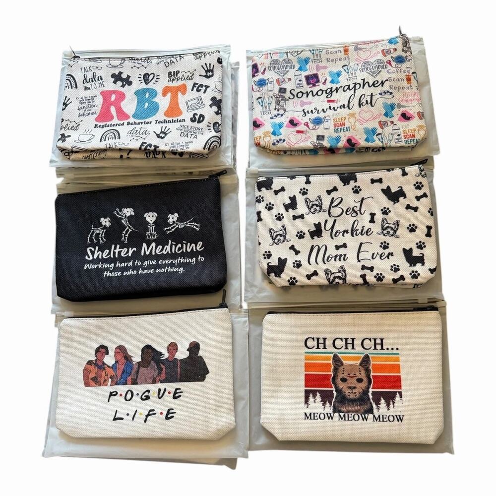 Funny Makeup Bag Bundle Teacher Dog Cat Gift Pouches Mixed Designs Lot